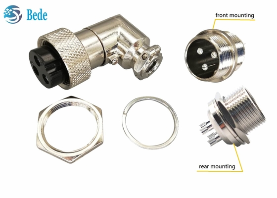 Đầu nối hàng không 2 ~ 5 chân GX16 90 Góc nam và phía sau / phía trước gắn kết nữ