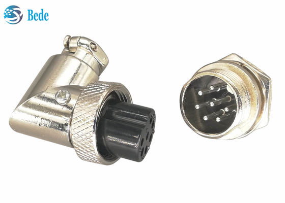 Mạ bạc 7 chân gx16 Đầu nối phi công 90 độ Bộ nam và nữ