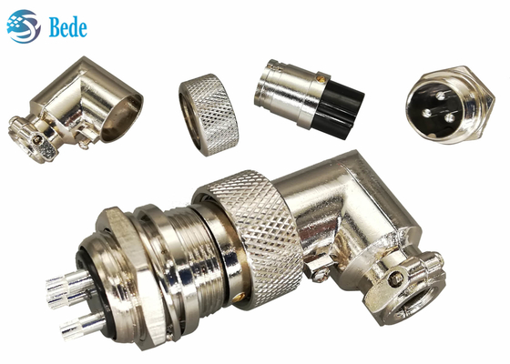 Đầu nối hàng không 2 ~ 5 chân GX16 90 Góc nam và phía sau / phía trước gắn kết nữ