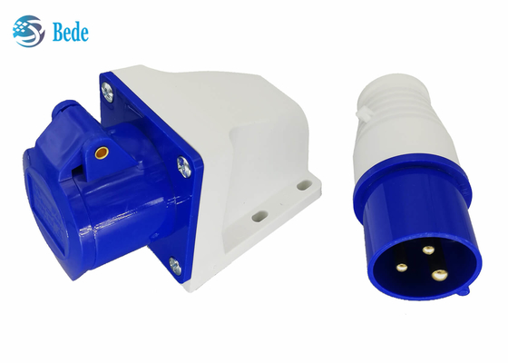 Đầu nối công nghiệp 220-250V 16A Nam và Nữ Một pha 2P + E Màu xanh lam Loại treo tường