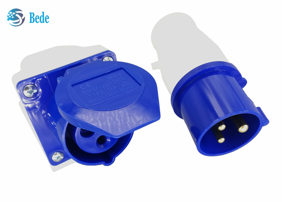 Đầu nối công nghiệp 220-250V 16A Nam và Nữ Một pha 2P + E Màu xanh lam Loại treo tường