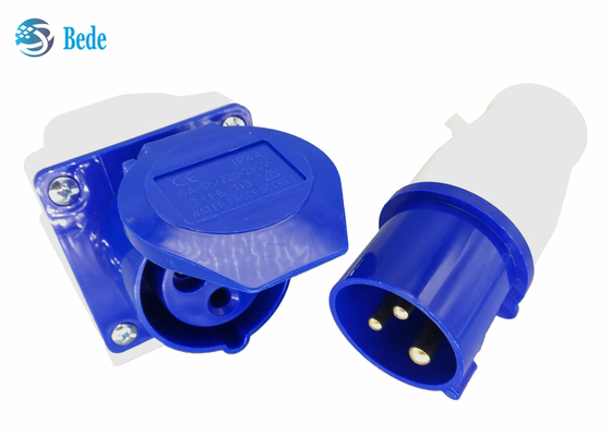 Đầu nối công nghiệp 220-250V 16A Nam và Nữ Một pha 2P + E Màu xanh lam Loại treo tường