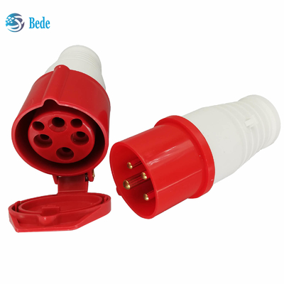 Đầu nối nguồn công nghiệp AC 380-415V 16A IP44 Chống nước 4Pin 3 pha 3P+E Đỏ